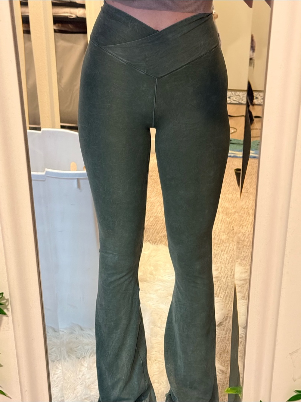 Extra long Aerie light green flare cross waist leggings